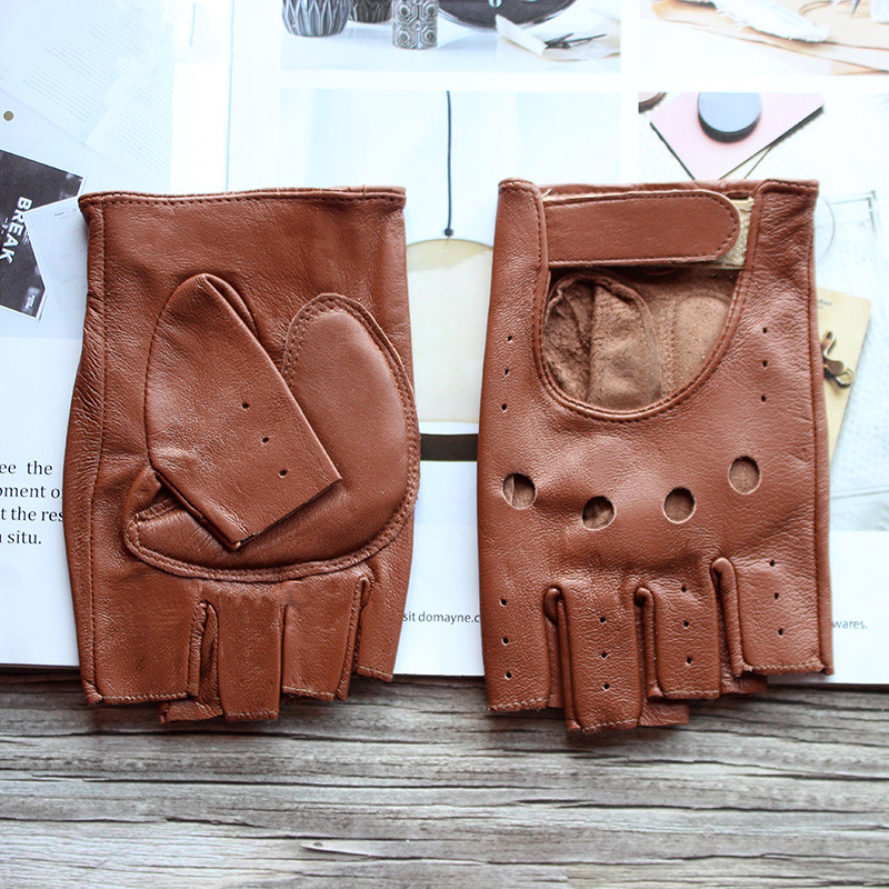 Leather Driving Glove - Luvas de meio dedo de pele